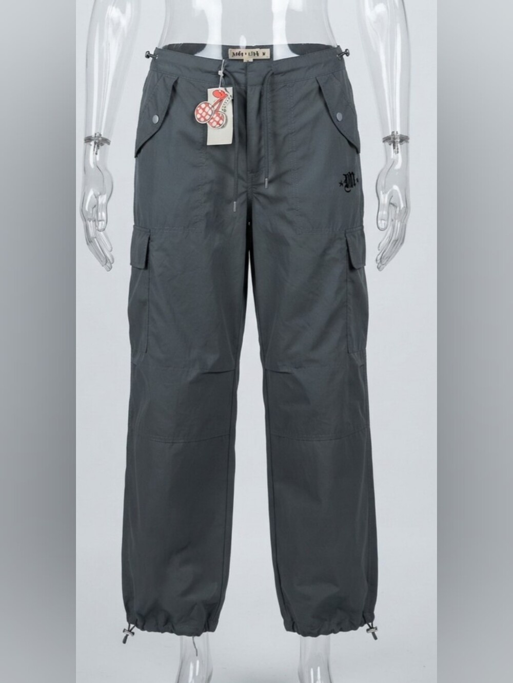 Woda Club Women's Grey Drawstring Waist Cargo Jogger Pants
